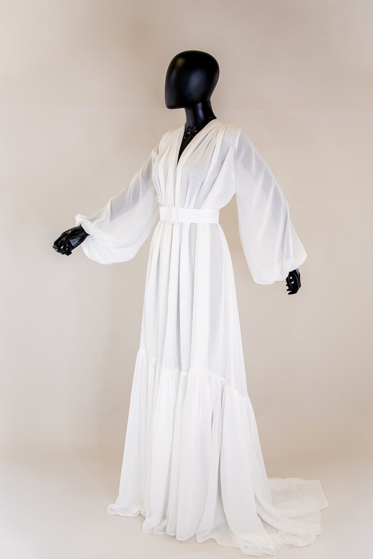 Vamp - Hollywood Ivory Chiffon Bishop Sleeve Gown