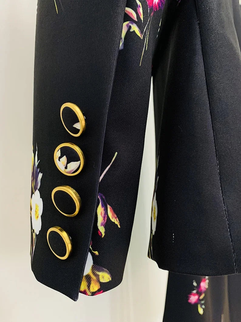 Black Floral Suit Fitted Blazer + Flare Trousers