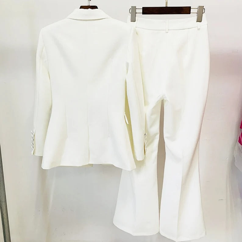 Women One-Button Blazer + Flare Trousers Suit - 6 Colors Available