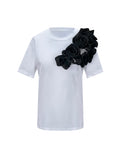 White T-Shirt With Black Side Roses