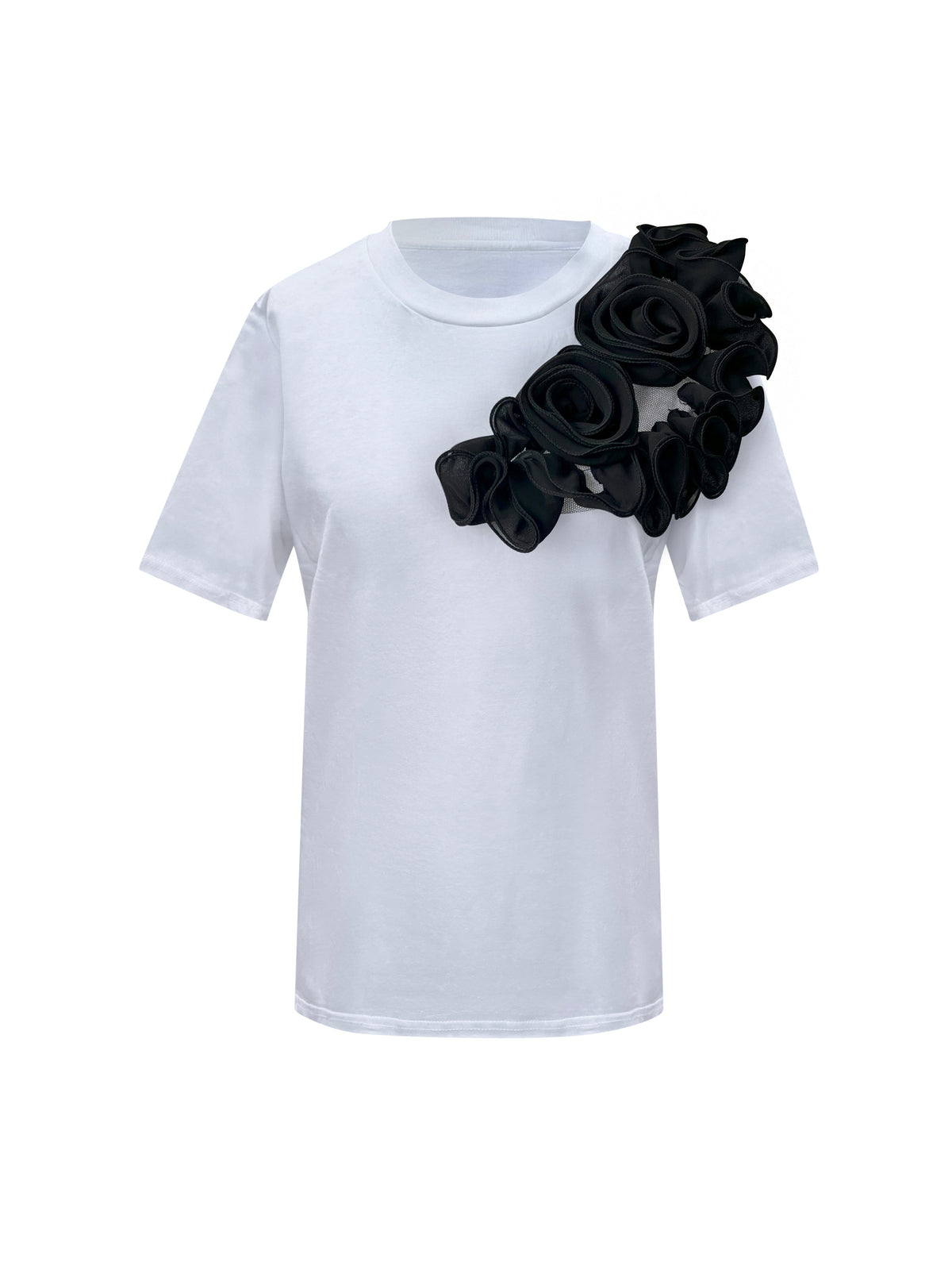 White T-Shirt With Black Side Roses
