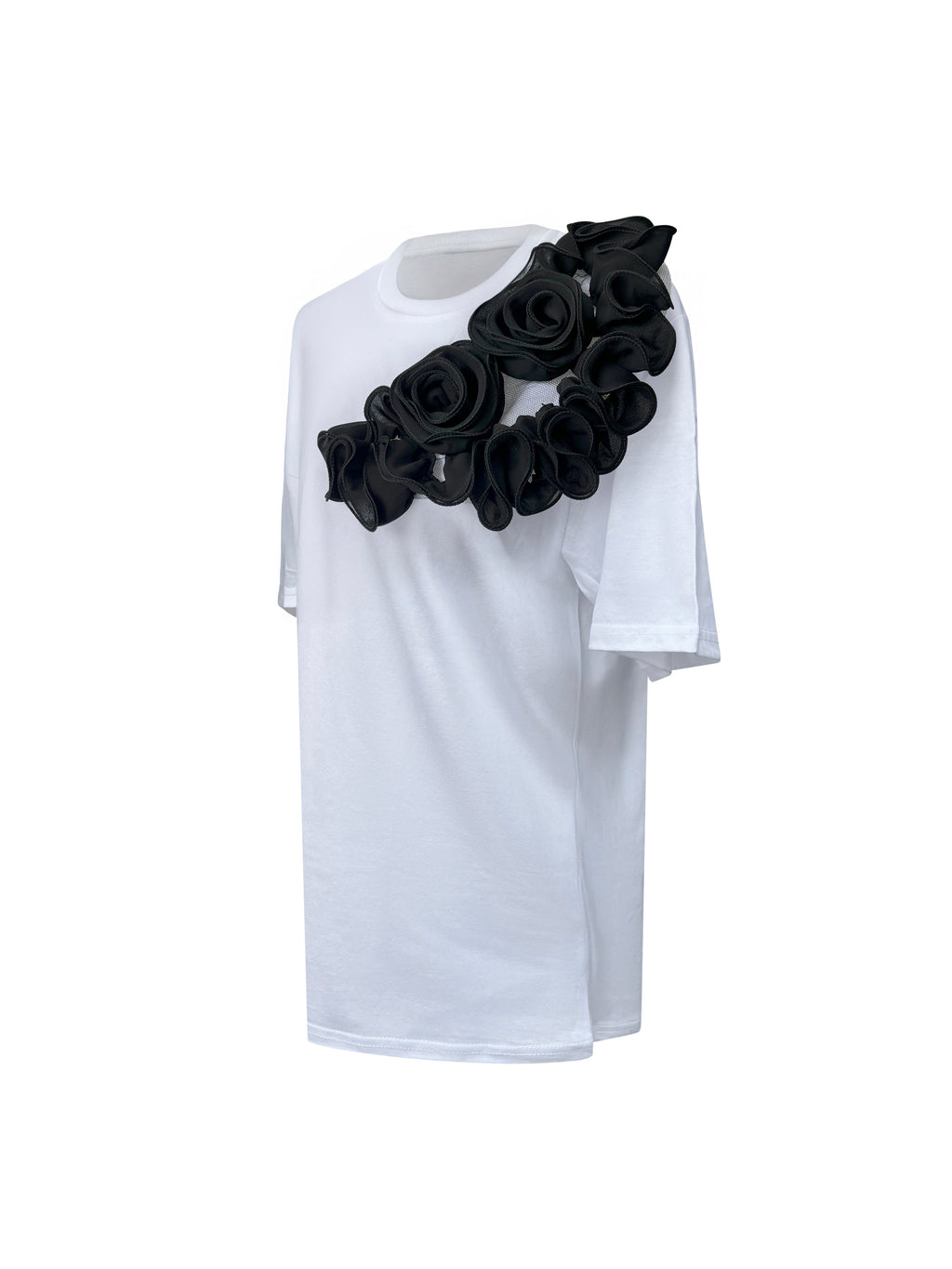 White T-Shirt With Black Side Roses