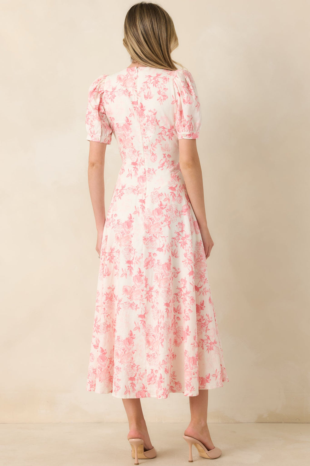 Dapper Darling Coral Pink Floral Linen Blend Draped Maxi Dress