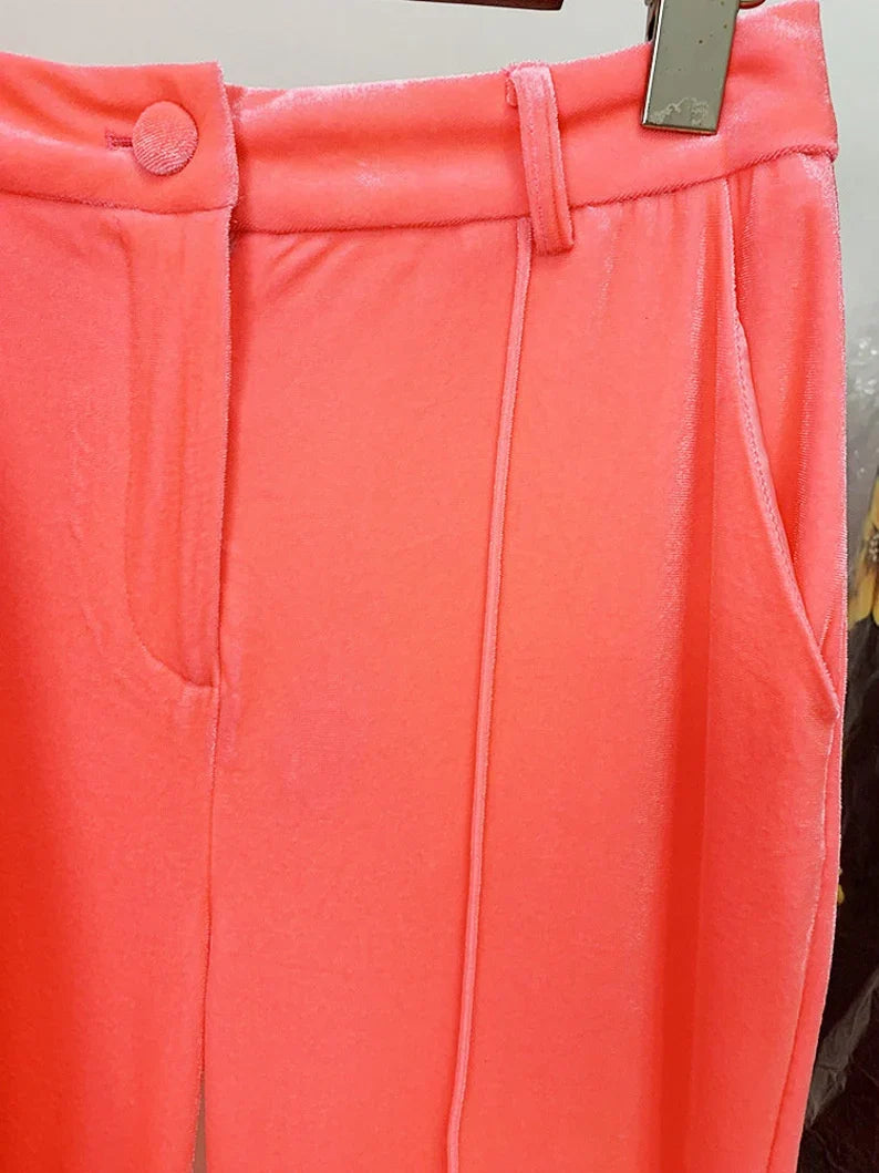 Women and Teens Orange Pink Blazer + Mid-High Rise Flare Trousers Pants Suit, Graduation, Speech Day, Birthday Party,