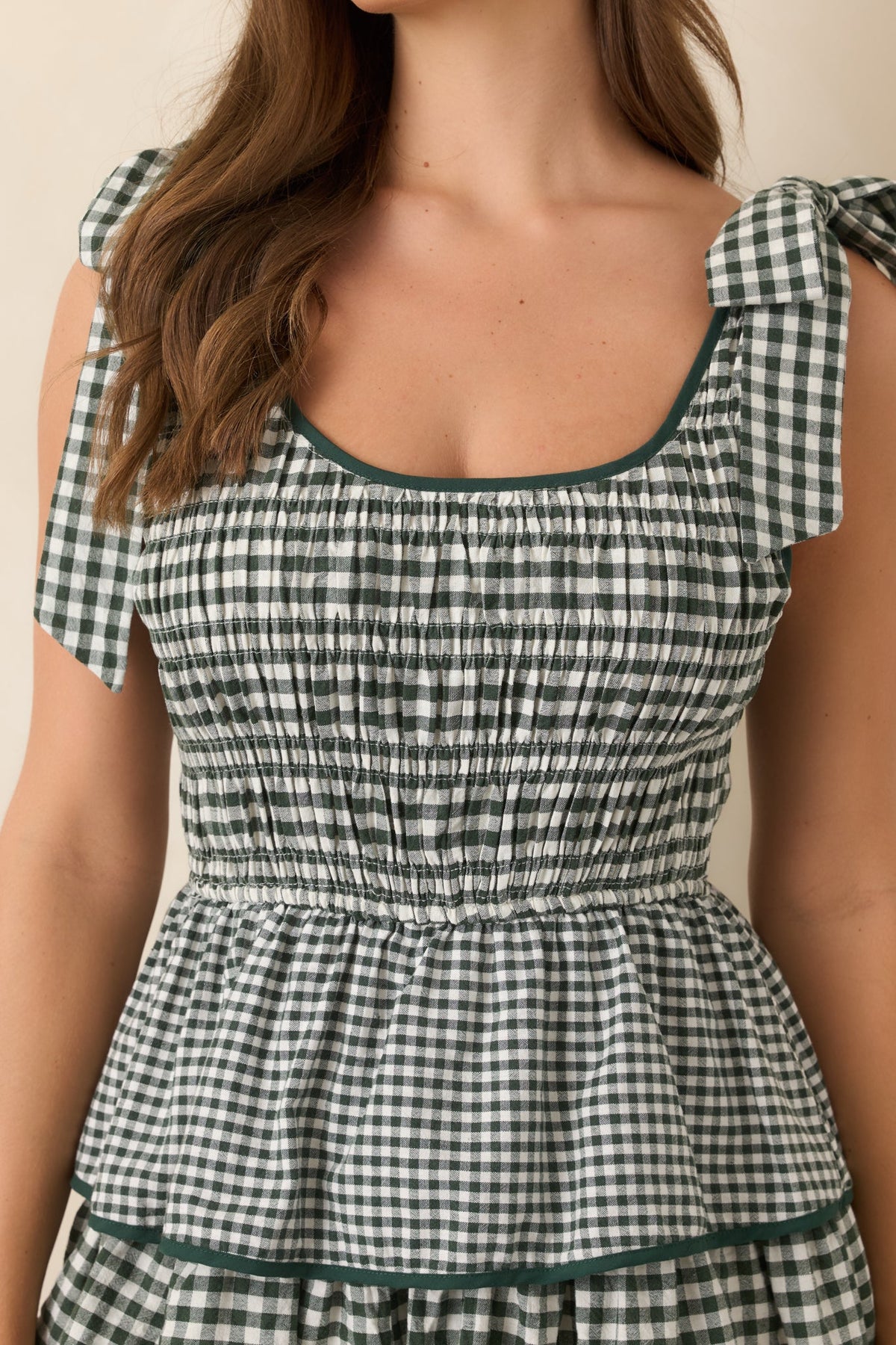 Garden Party Plans Hunter Green Gingham Tiered Midi Dress