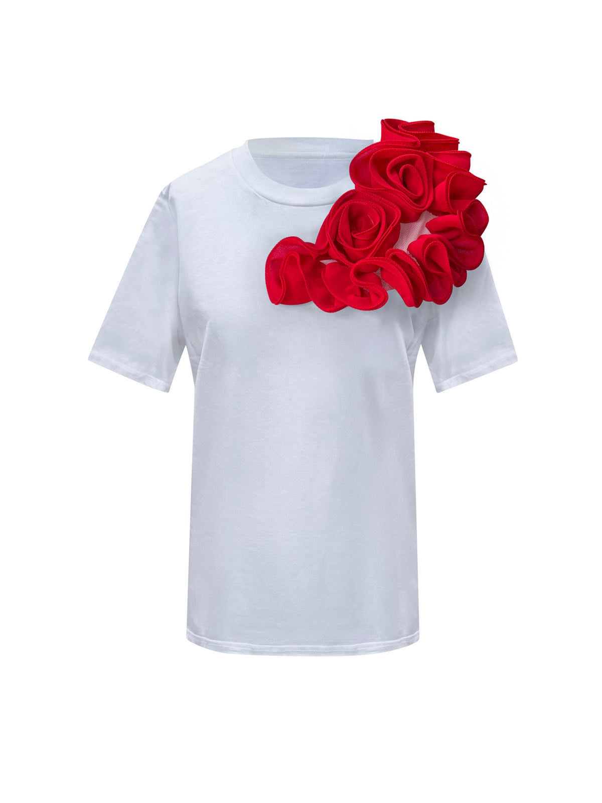 Red Side Rose Cotton T-Shirt