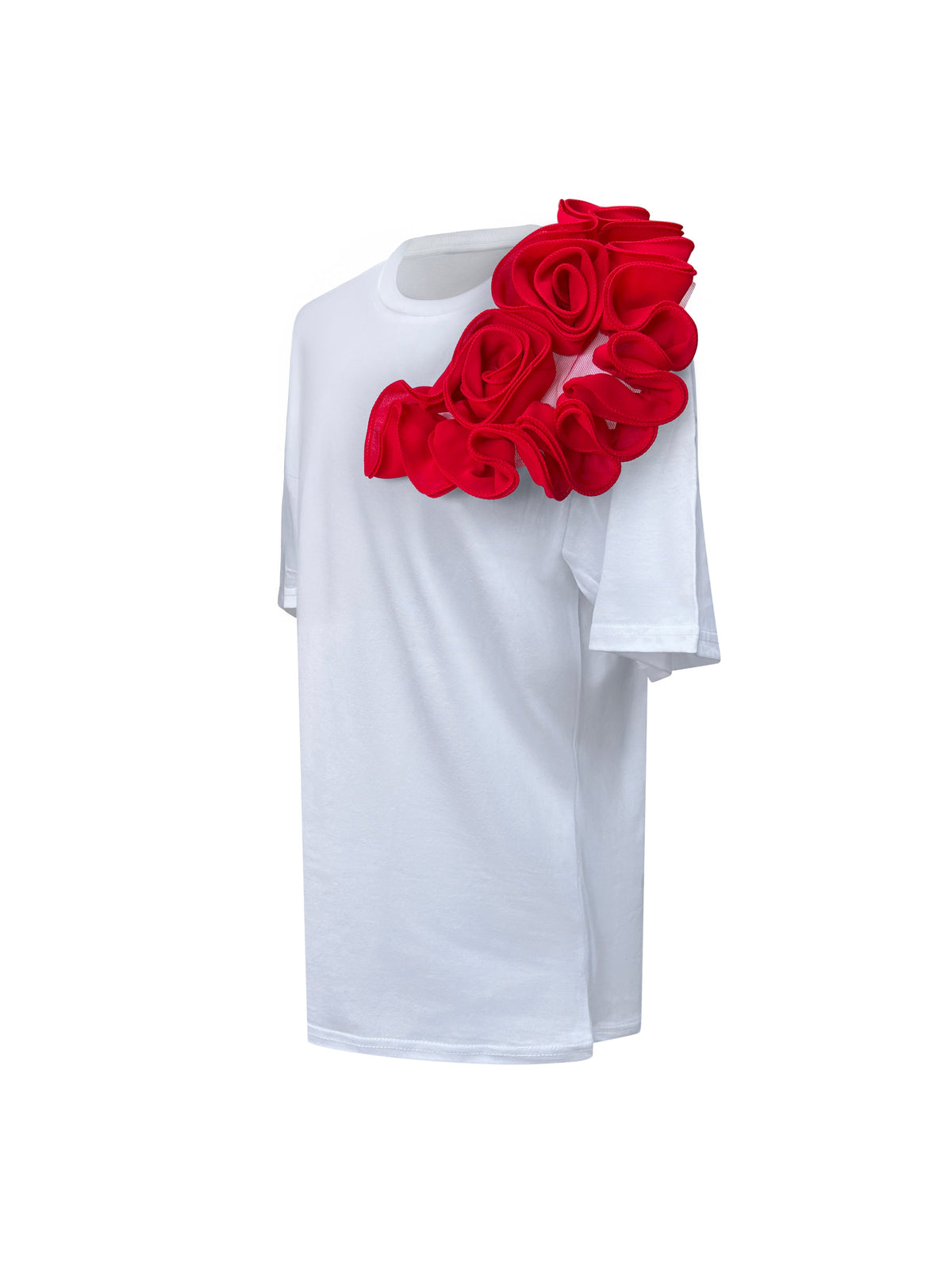 Red Side Rose Cotton T-Shirt