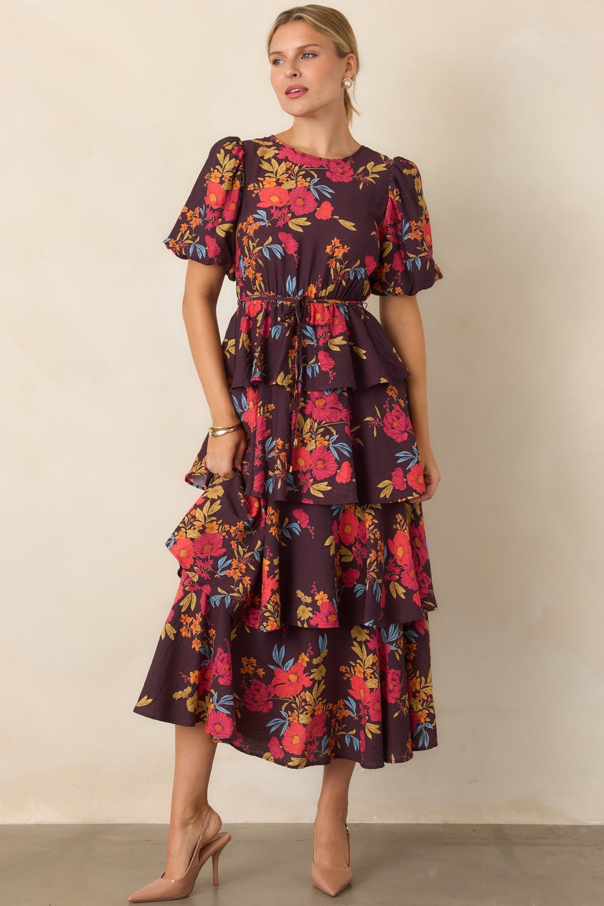Something to Believe In Plum Multi Floral Tiered Maxi Dress