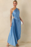 Poetic Charm Light Blue Asymmetric One Shoulder Maxi Dress