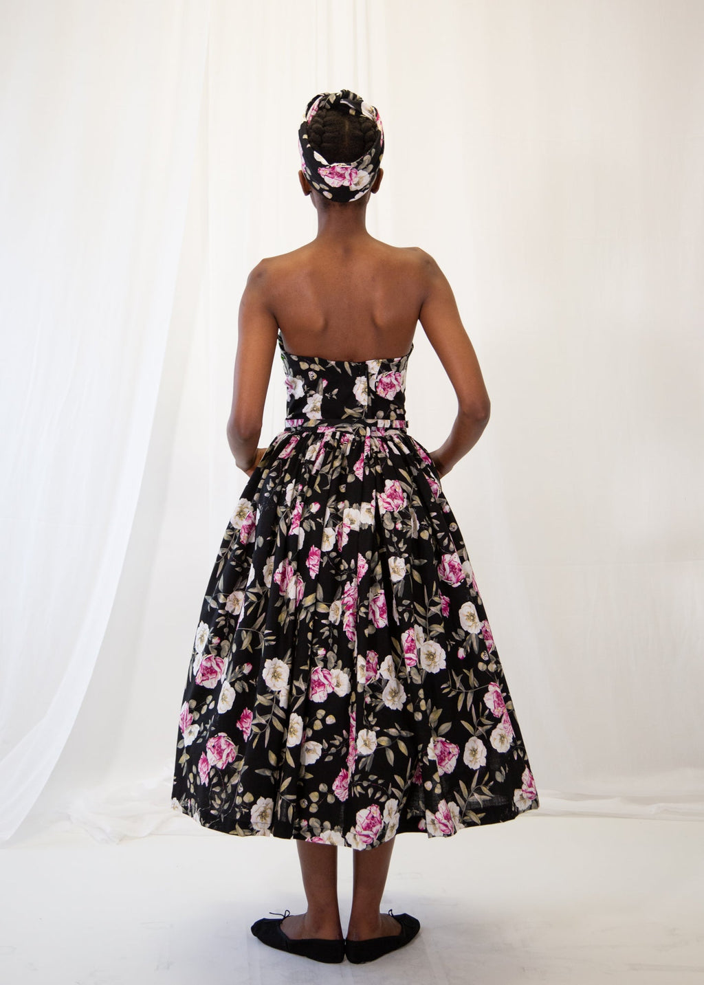 Aziza Rose Print Linen Bandeau Dress