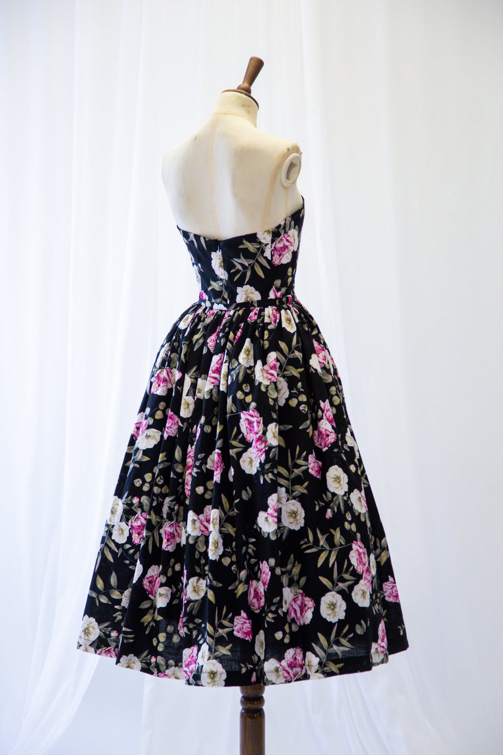 Aziza Rose Print Linen Bandeau Dress