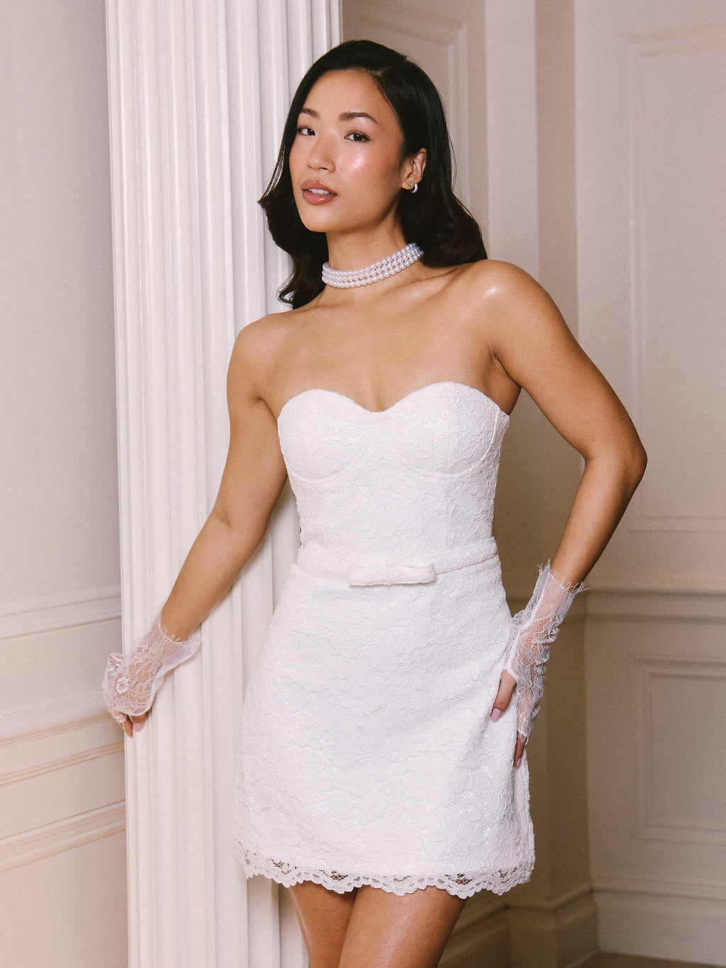 Lace Bandeau Corset Mini Dress - White