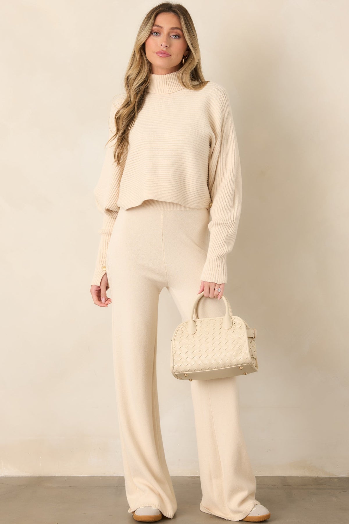 Polished Path Beige Knit Wide Leg Pants