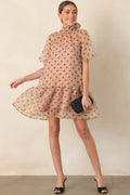 Spot On Style Beige Polka Dot Ruffle Hem Mini Dress