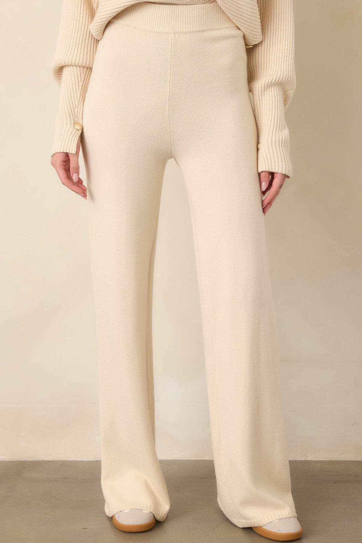 Polished Path Beige Knit Wide Leg Pants