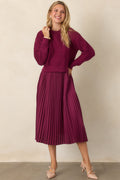 Take A Little Time Mulberry Knit Sweater Satin Midi Dress Set