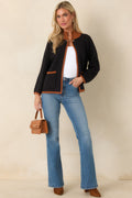 That Should Do It Black Contrast Trim Horsebit Cardigan