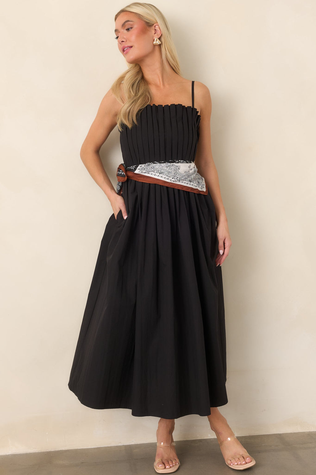 A Reason to Celebrate Black Pleated Cotton Midi Dress