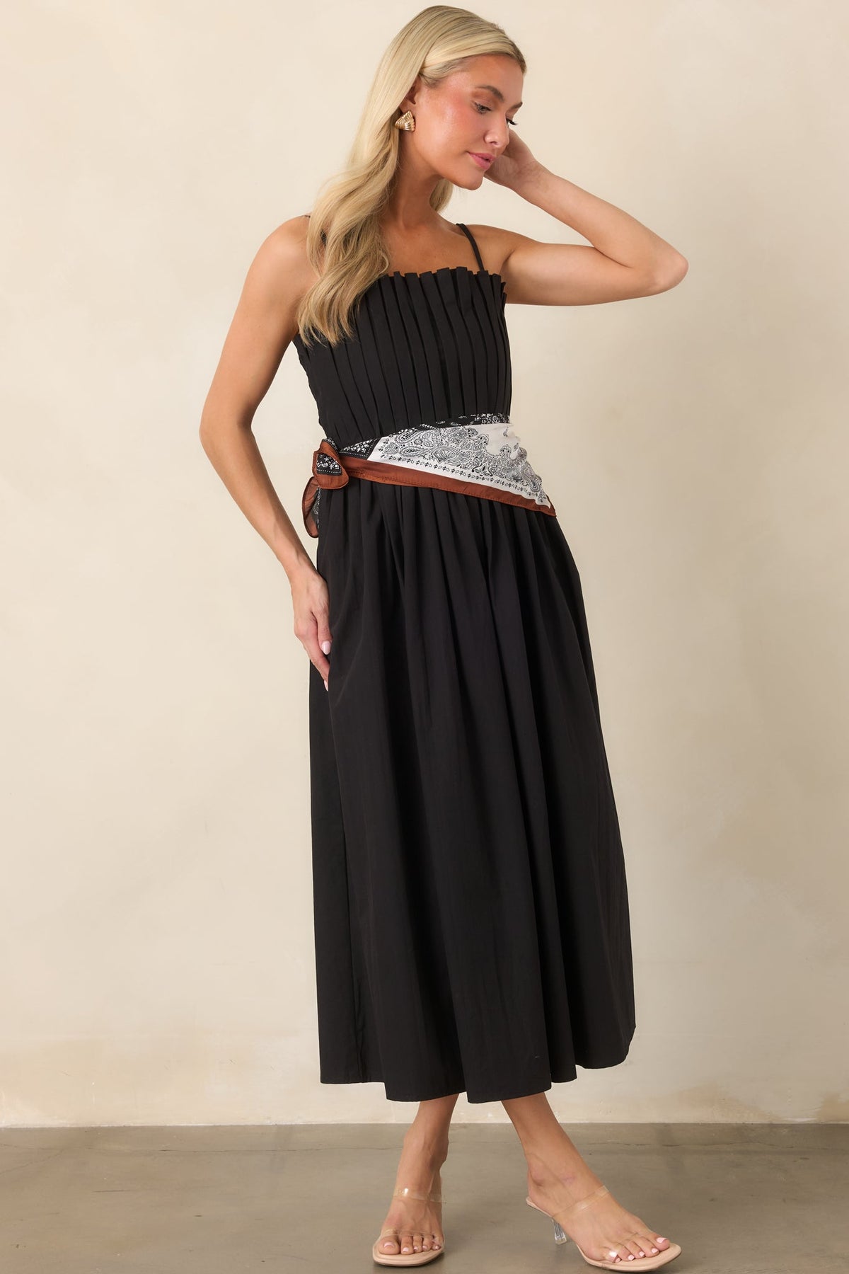 A Reason to Celebrate Black Pleated Cotton Midi Dress