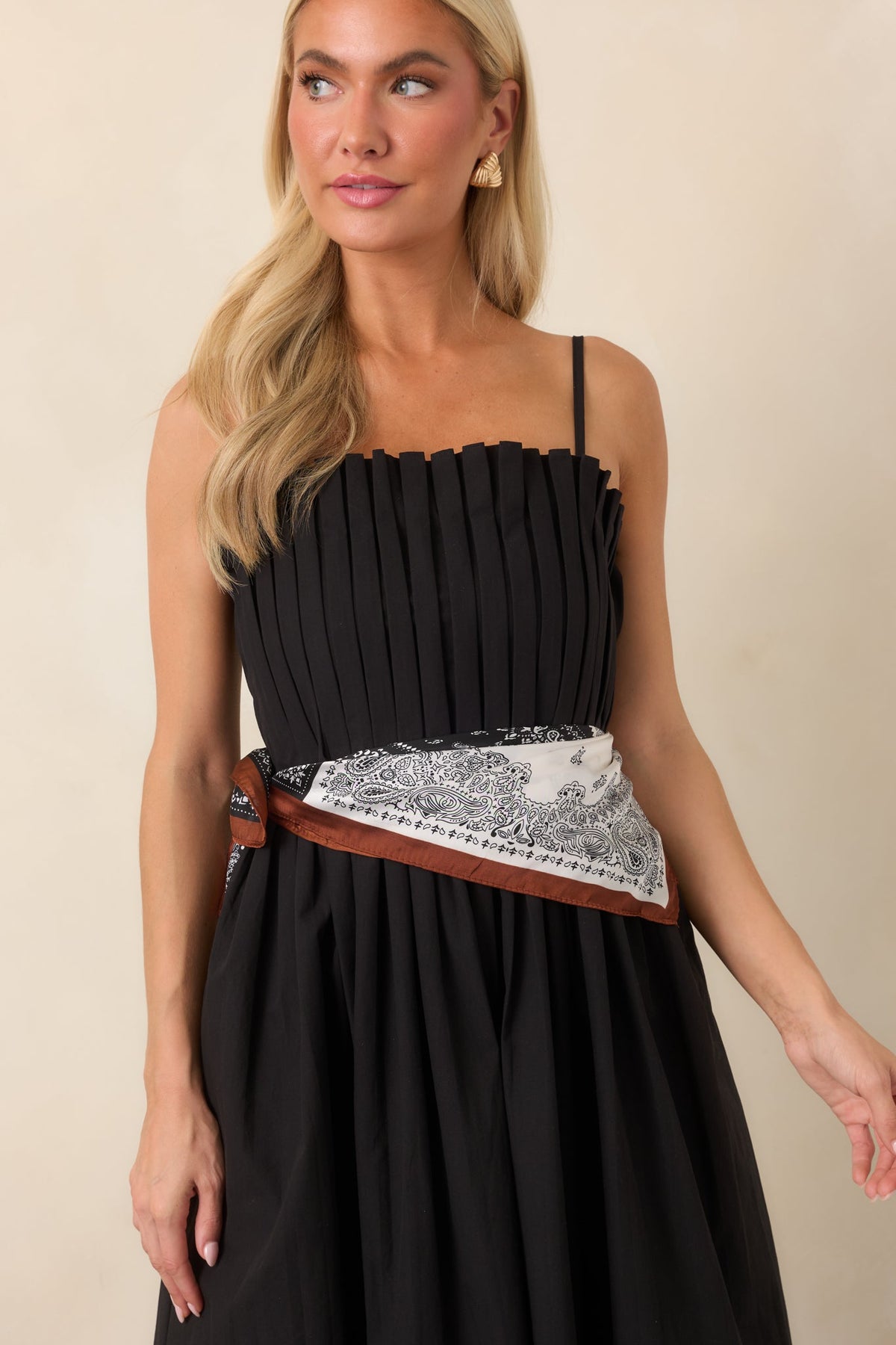 A Reason to Celebrate Black Pleated Cotton Midi Dress