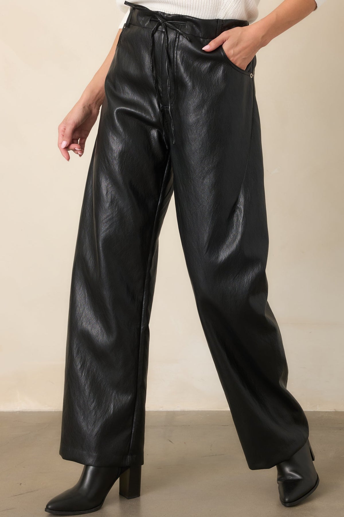 In The Mix Black Faux Leather Wide Leg Pants