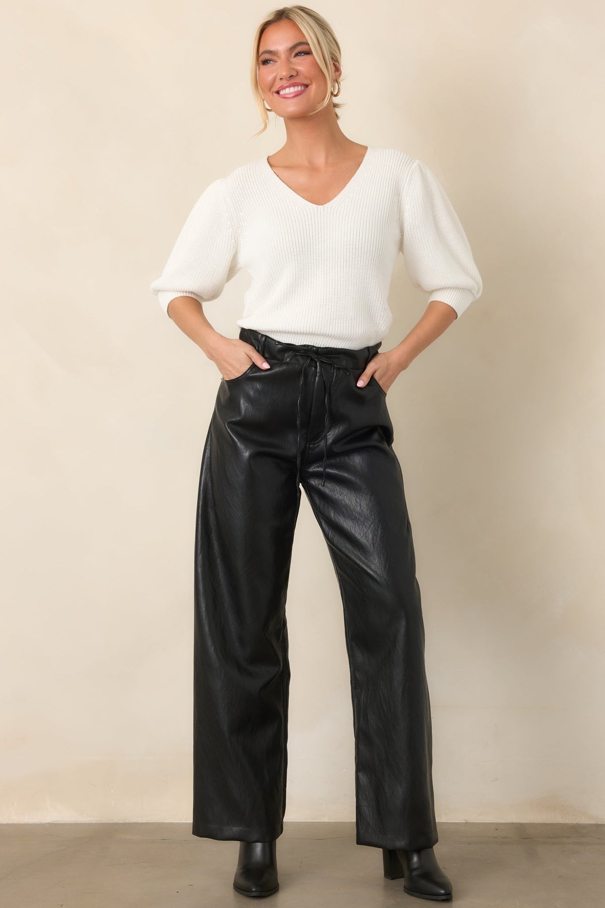 In The Mix Black Faux Leather Wide Leg Pants