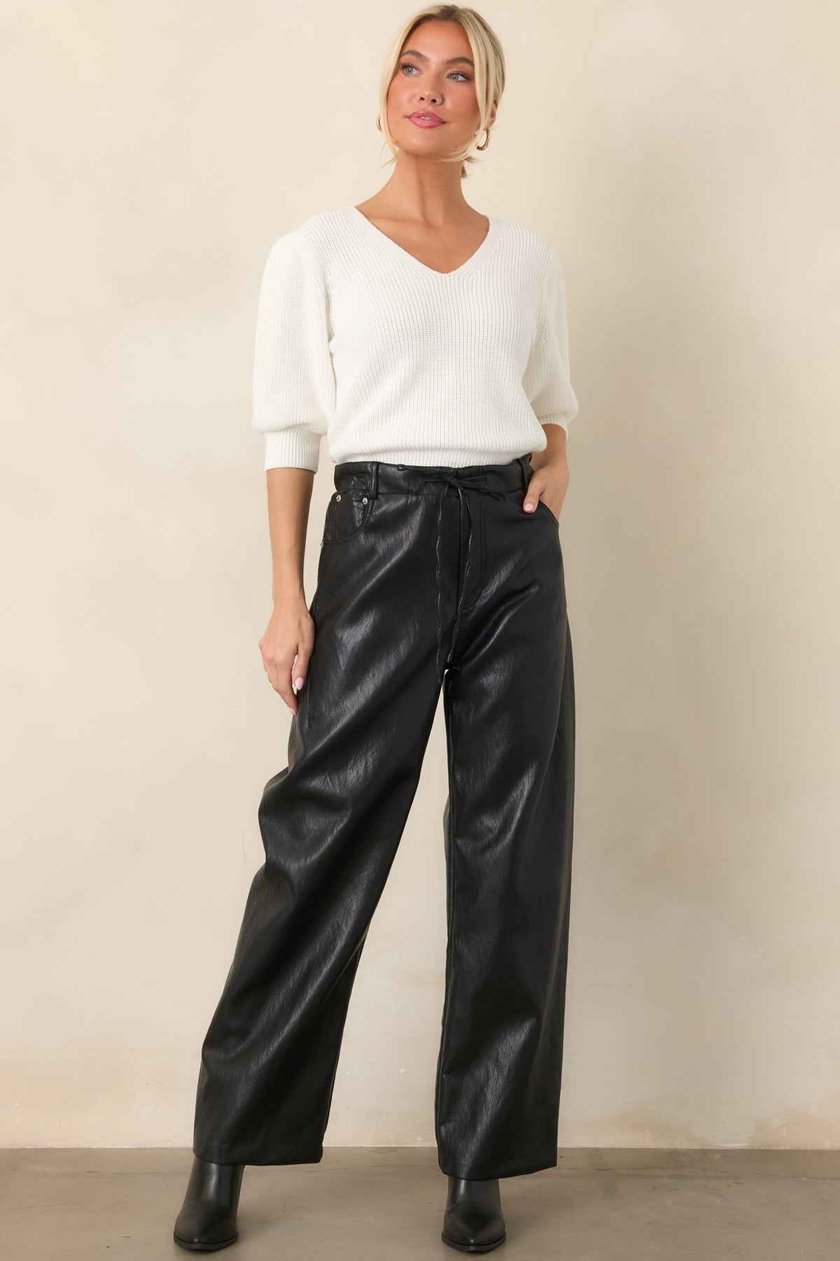 In The Mix Black Faux Leather Wide Leg Pants