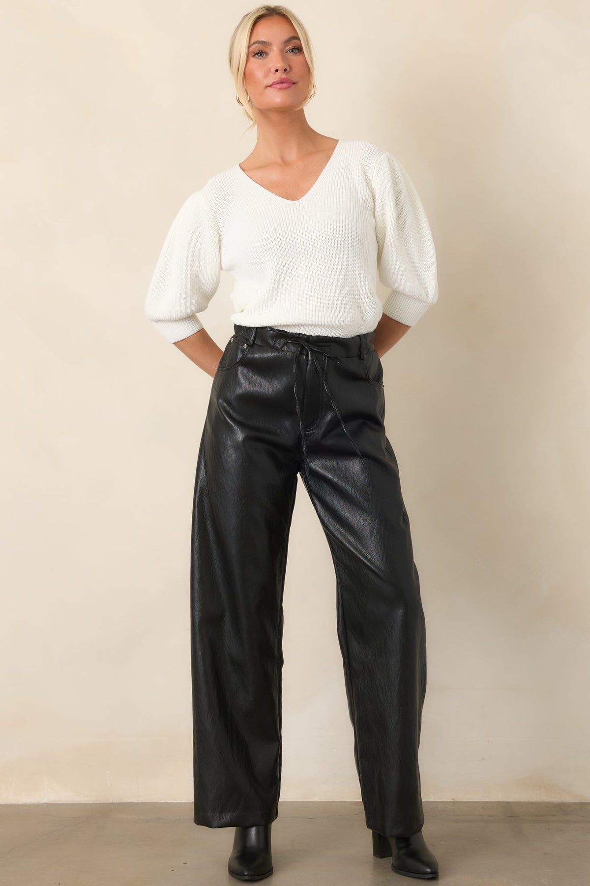 In The Mix Black Faux Leather Wide Leg Pants