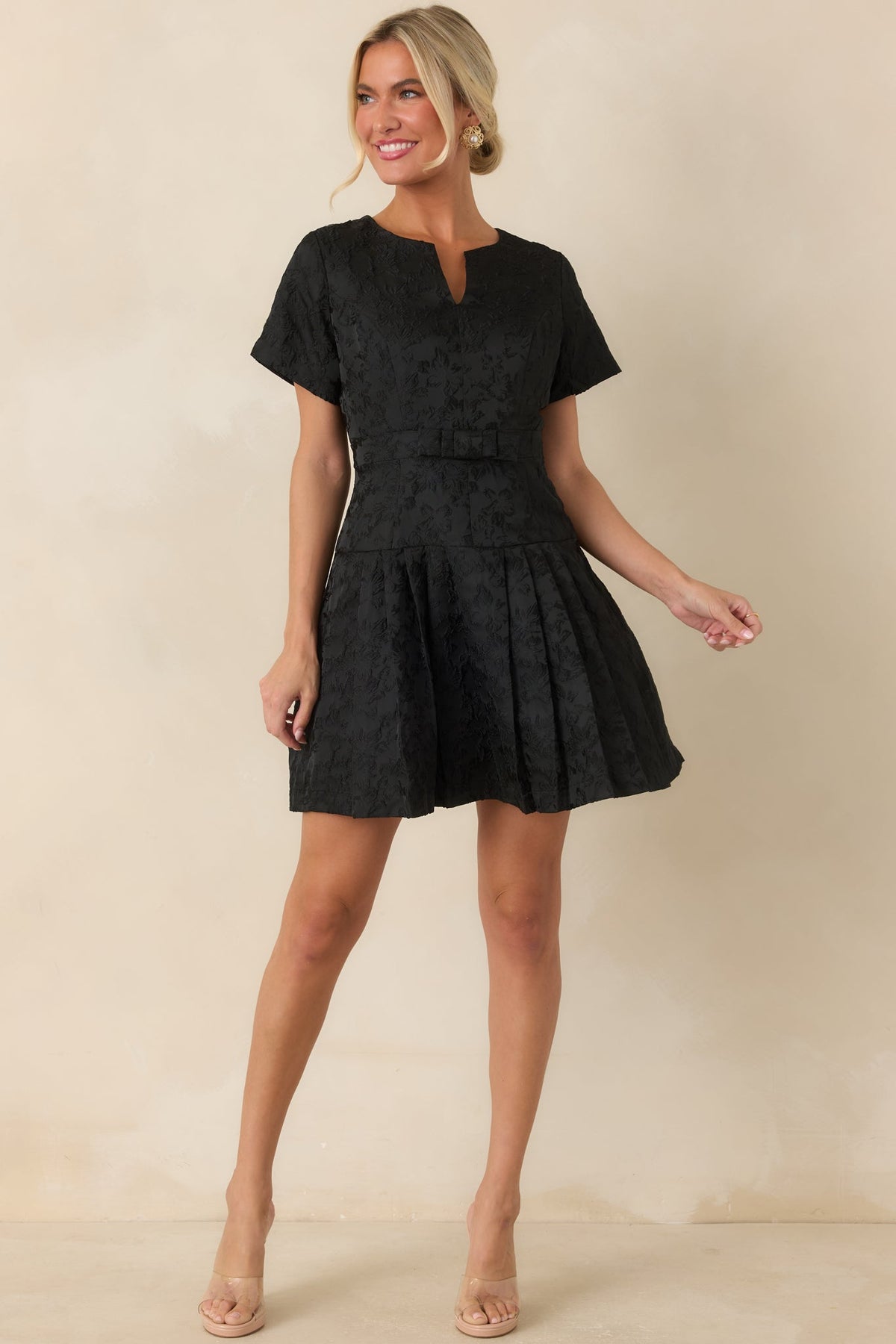 The Perfect Introduction Black Floral Jacquard Mini Dress