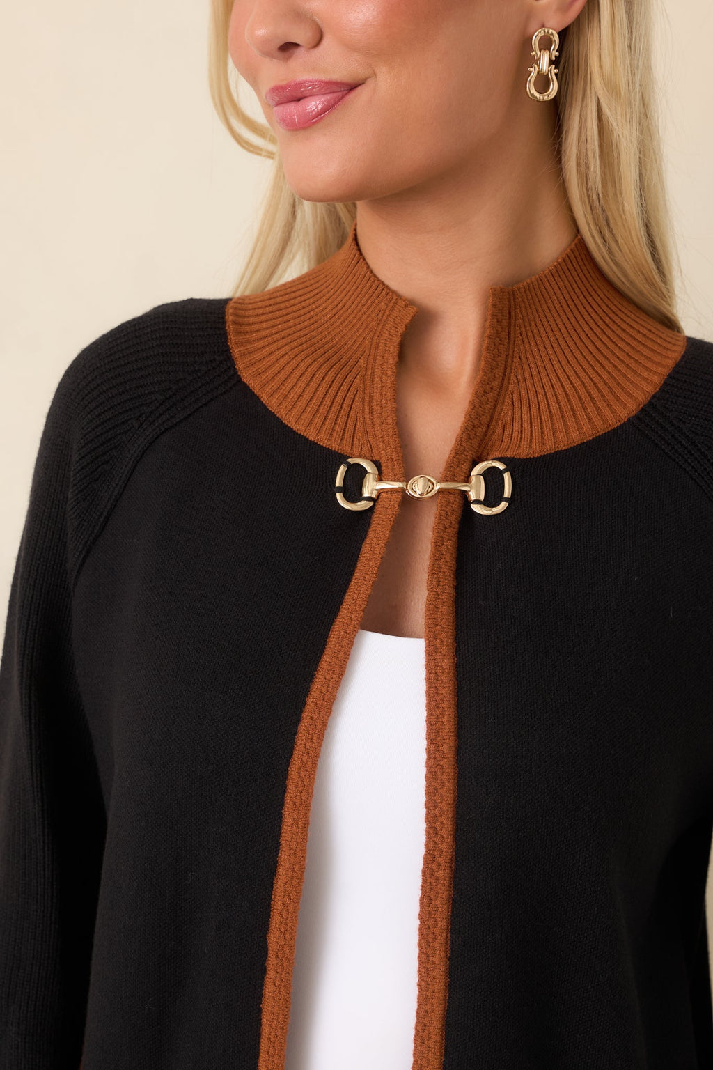 That Should Do It Black Contrast Trim Horsebit Cardigan