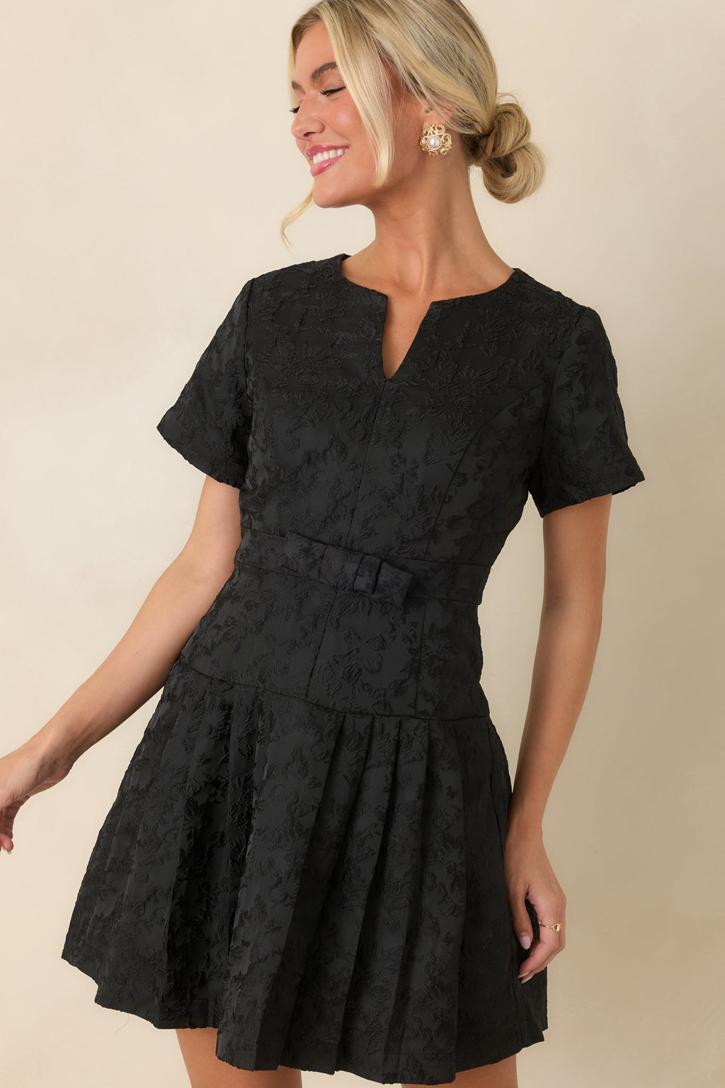 The Perfect Introduction Black Floral Jacquard Mini Dress