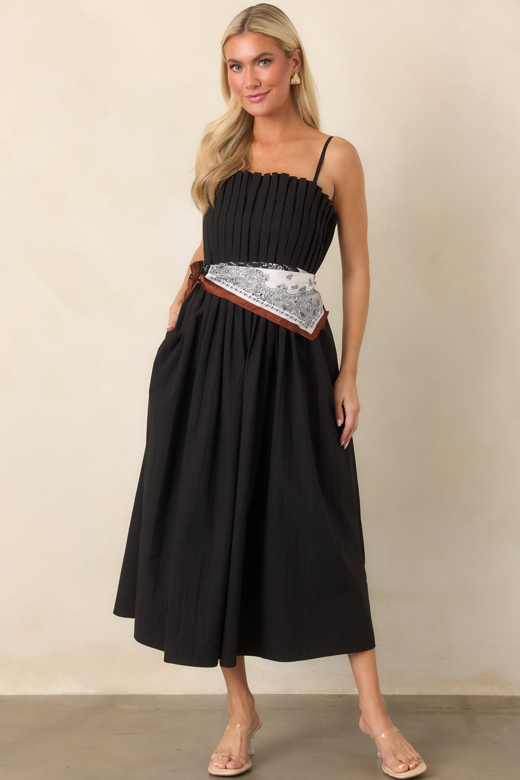 A Reason to Celebrate Black Pleated Cotton Midi Dress