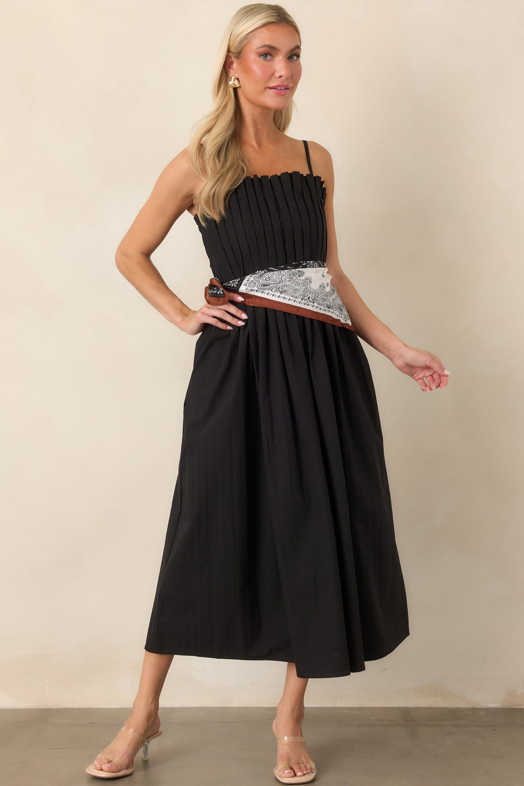 A Reason to Celebrate Black Pleated Cotton Midi Dress
