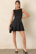 One More Look Black Satin Bow Back Mini Dress