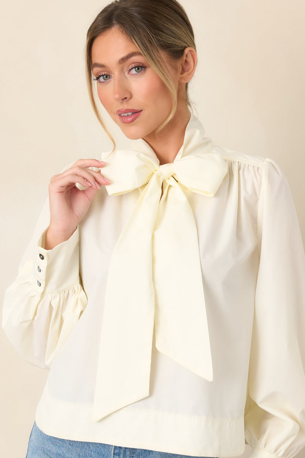 Looking the Part Ivory Tie Neck Blouse