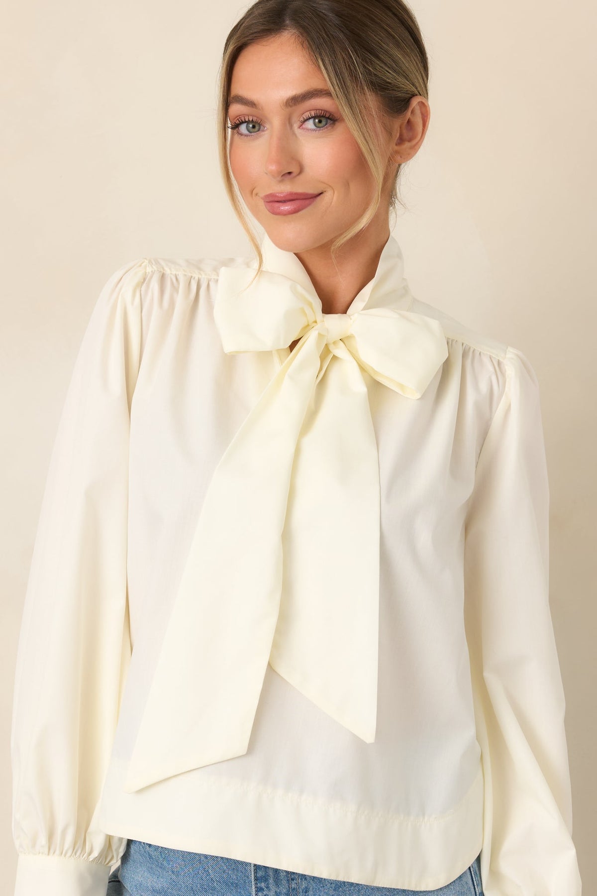 Looking the Part Ivory Tie Neck Blouse