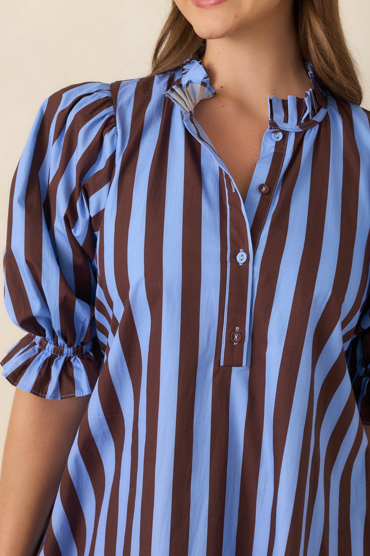 Here's the Plan Blue & Brown Stripe Cotton Mini Shift Dress