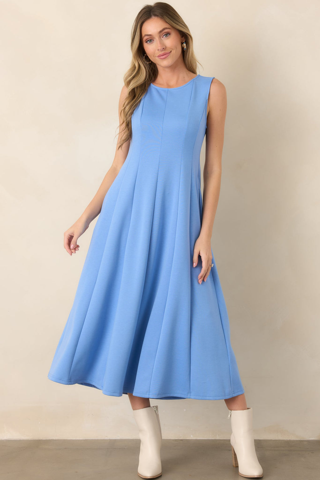 Soft Landing Light Blue Paneled Sleeveless Midi Dress
