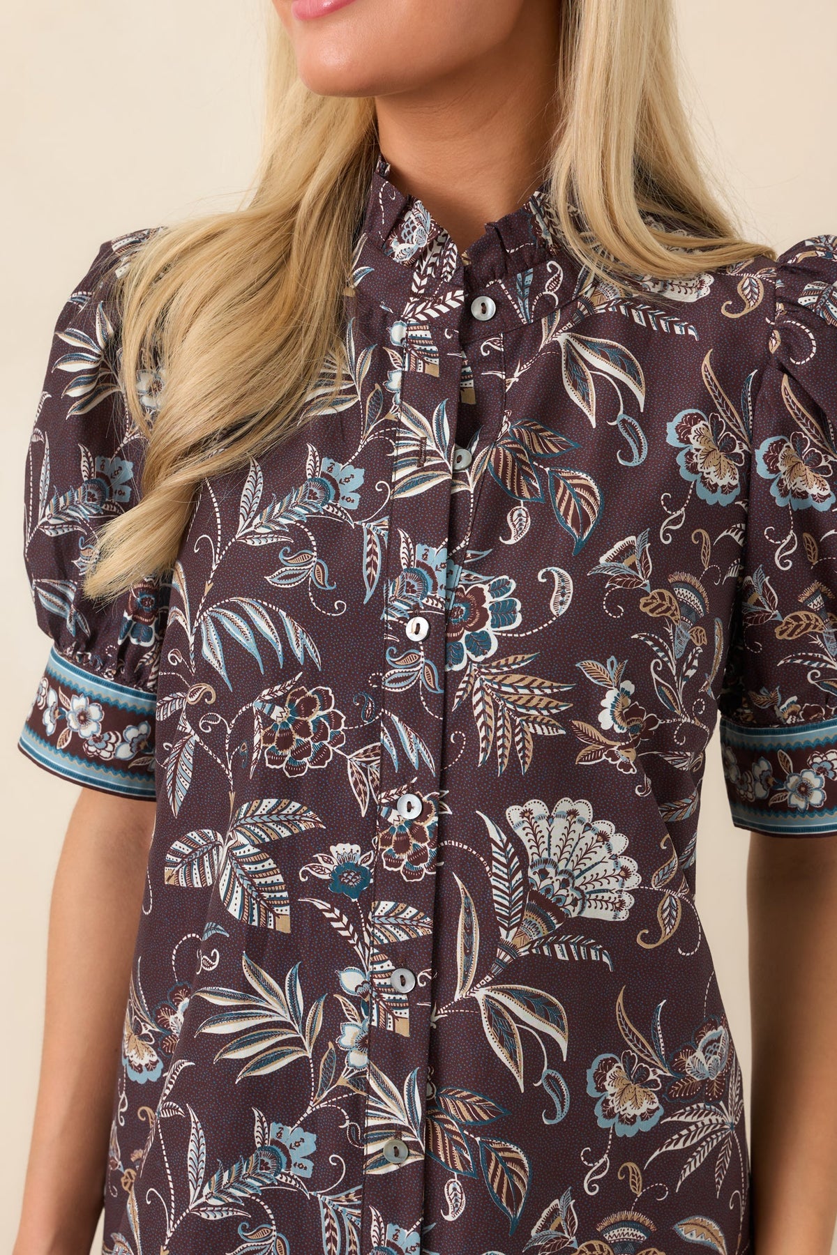 Woodland Romance Dark Brown Floral Cotton Midi Dress