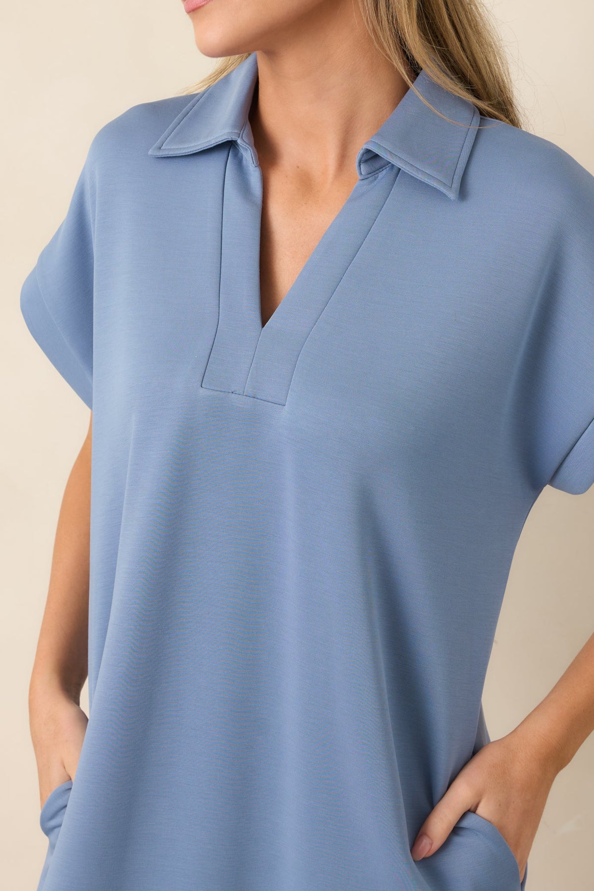 Made The Right Call Chambray Blue Collared Midi T-Shirt Dress