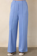 Ready to Jet Horizon Blue Knit High-Waisted Wide-Leg Pants