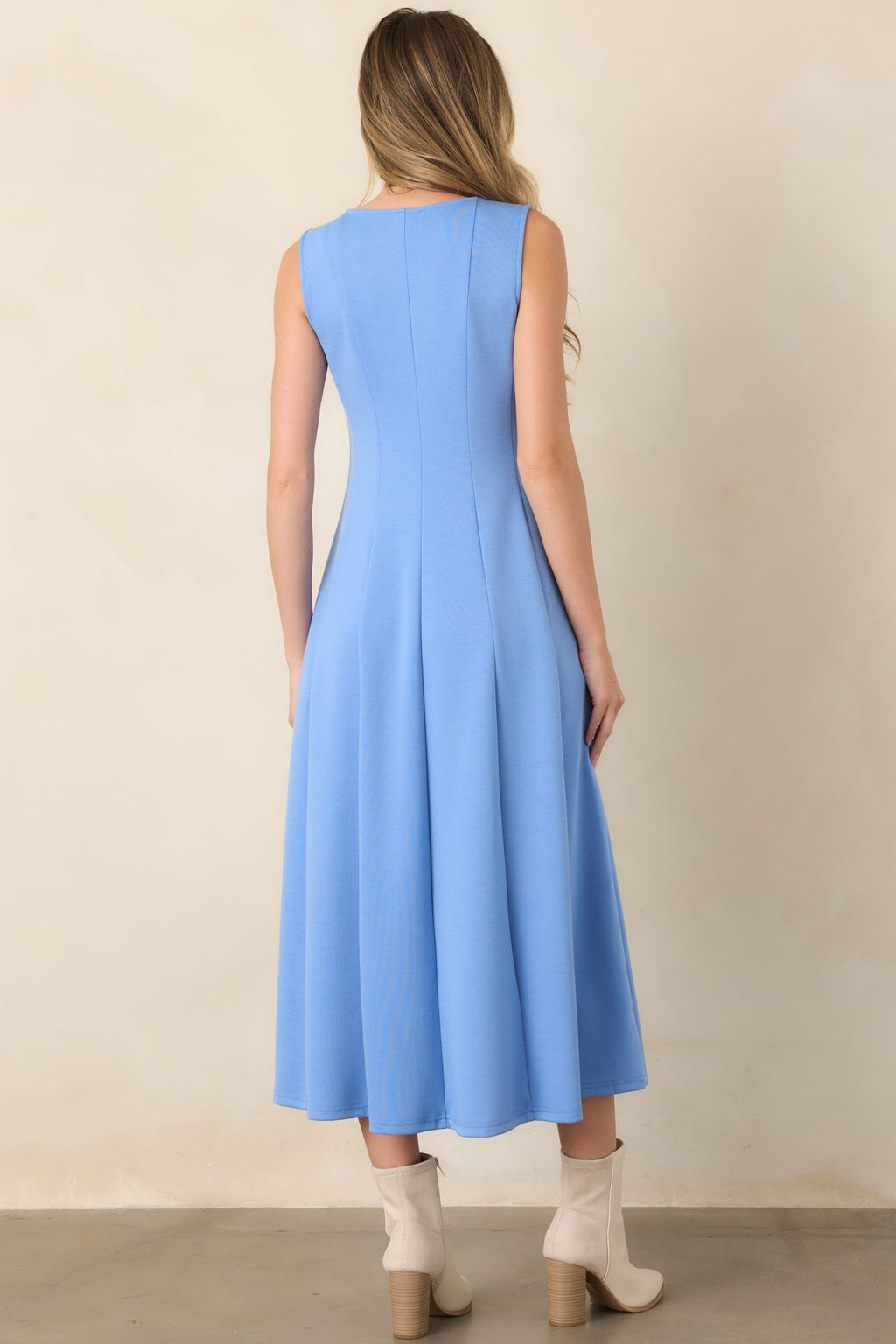 Soft Landing Light Blue Paneled Sleeveless Midi Dress
