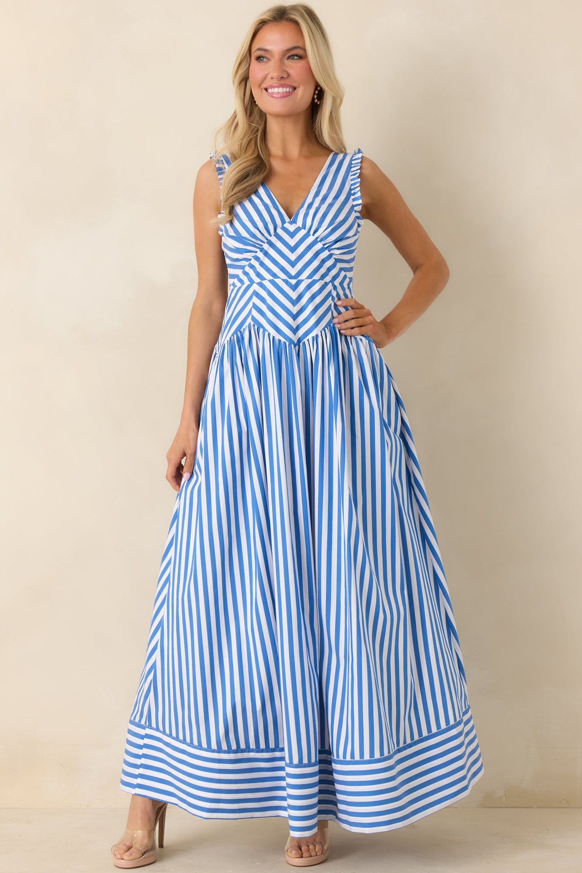 It’s a Good Thing Blue Stripe Cotton Blend Sleeveless Maxi Dress