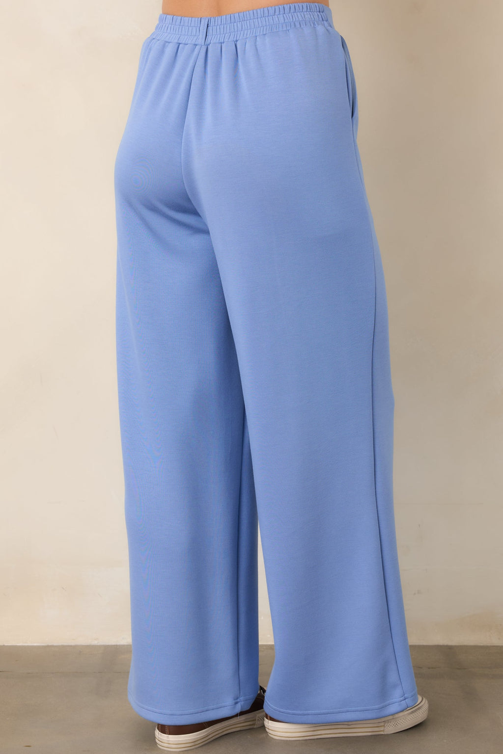 Ready to Jet Horizon Blue Knit High-Waisted Wide-Leg Pants