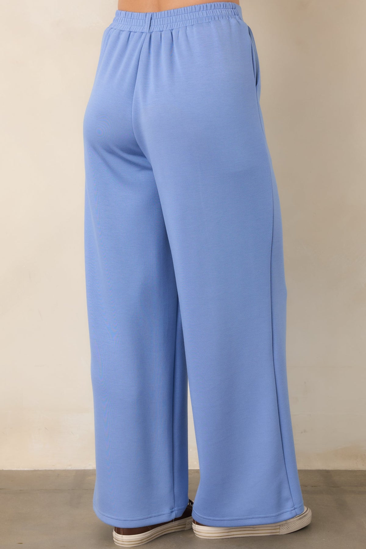 Ready to Jet Horizon Blue Knit High-Waisted Wide-Leg Pants