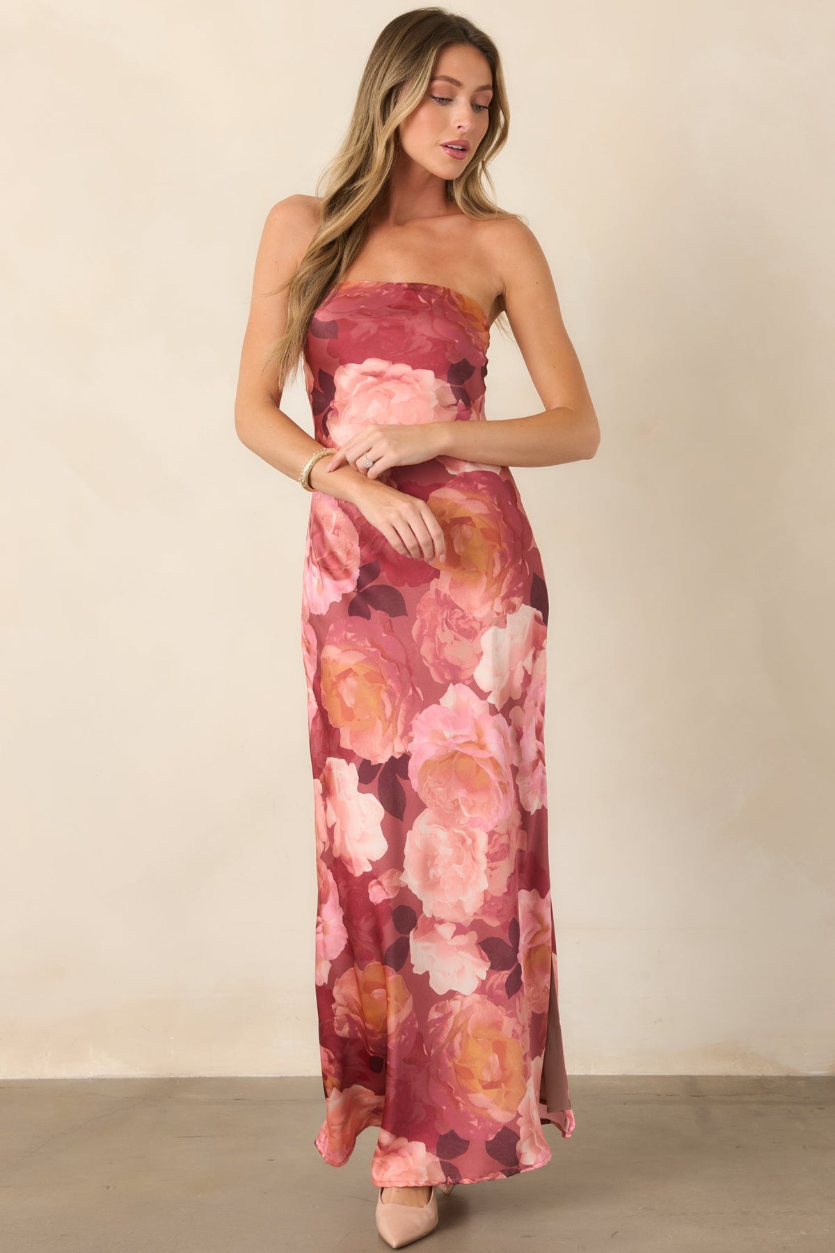 Finding The Way Pink Floral Strapless Maxi Dress