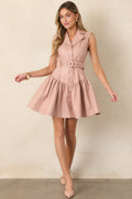 Just for Show Blush Pink Belted Faux Leather Mini Dress