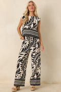 Palma Nights Black & Natural Botanical Print Sleeveless Top