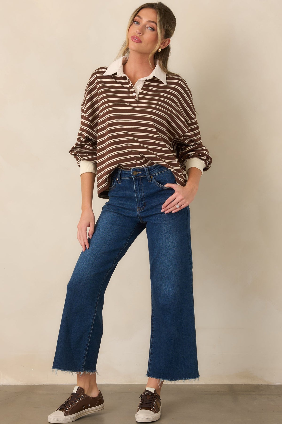 Good Sport Brown & Ivory Stripe Rugby Pullover