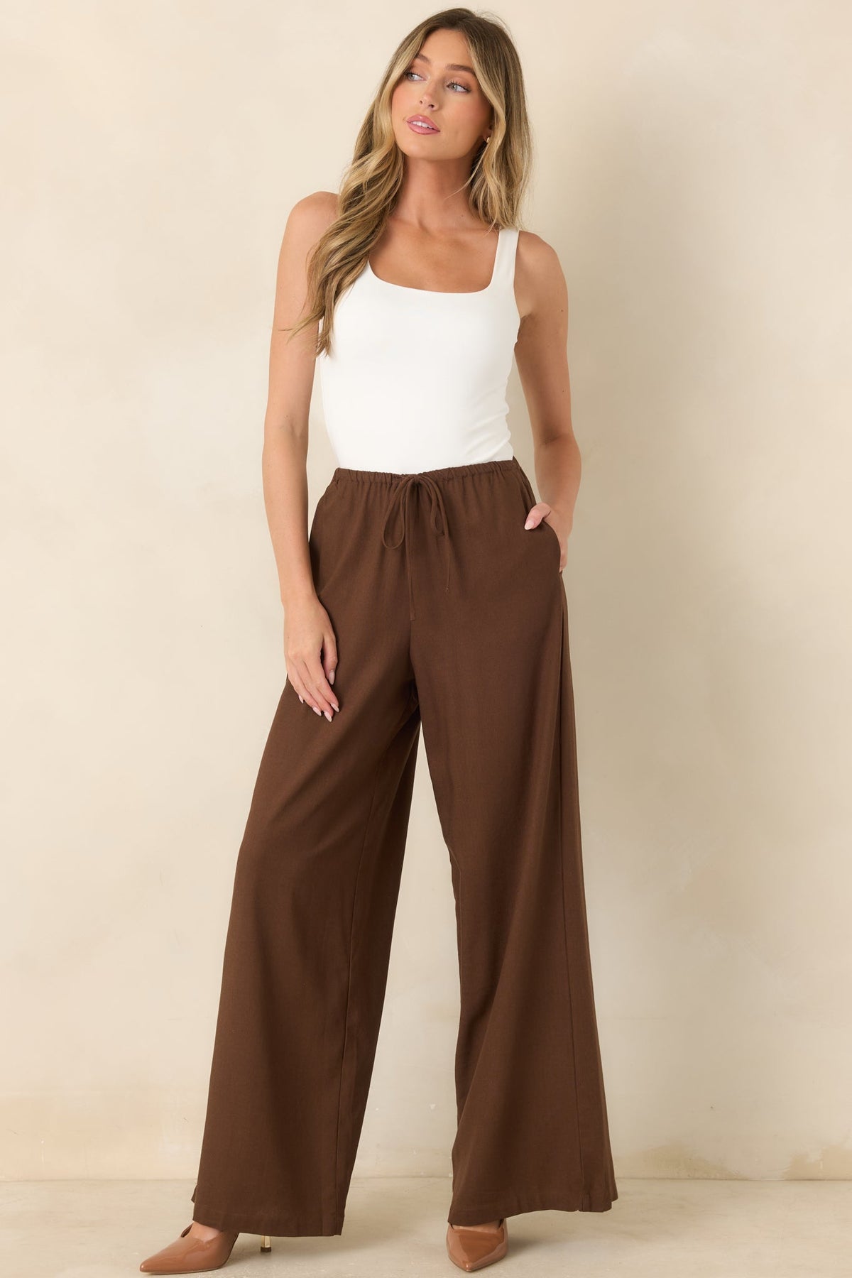 She’s Got Grace Brown Linen Blend Wide Leg Pants